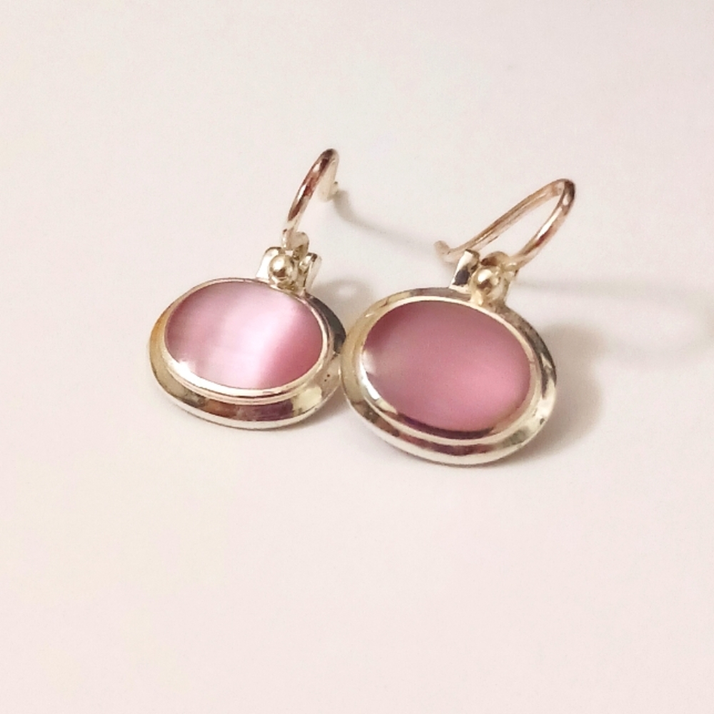 [SOLD!] Sterling Silver Pink Gem Drop Earrings
